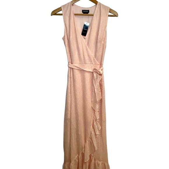 Bebe Textured Ruffle Surplice Maxi Dress Peach Pink NWT Size 2 | Wedding Guest S - Picture 2 of 9